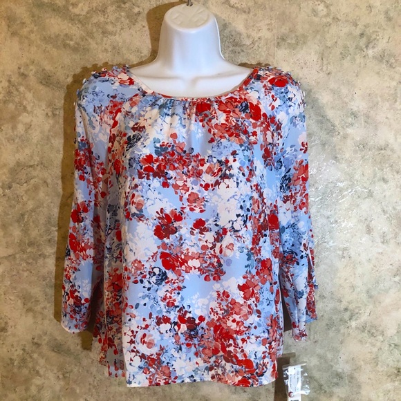 Zac & Rachel Tops - Zac & Rachel Petite Button & Tie 3/4 Blouse